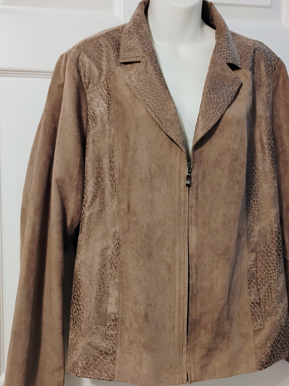 Studio Works Taupe Suede Snake-Effect Zip Jacket